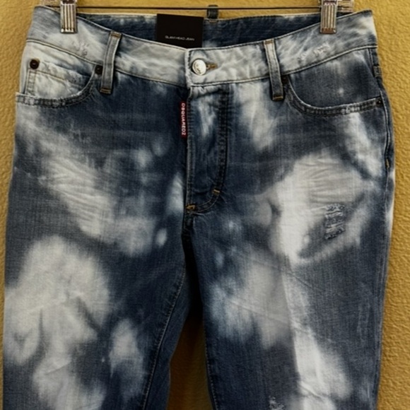 Dsquared2 “Glam Head” Blue Tie Dye Cropped Distressed Jeans Size 42 Or US 6 NWT - Picture 7 of 16
